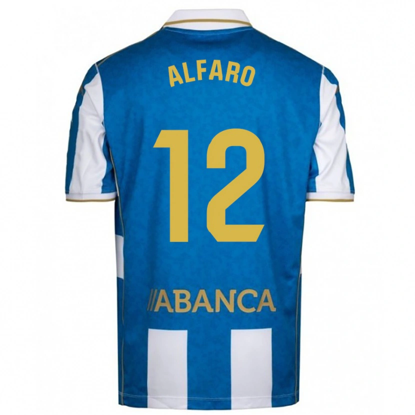 Danxen Niño Camiseta Alejandro Alfaro #12 Blanco Azul 1ª Equipación 2025/26 La Camisa