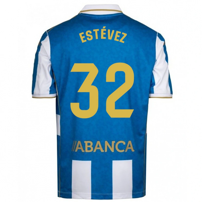Danxen Niño Camiseta Dani Estévez #32 Blanco Azul 1ª Equipación 2025/26 La Camisa
