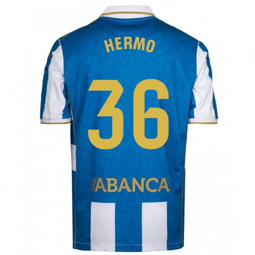 Danxen Niño Camiseta Mario Hermo #36 Blanco Azul 1ª Equipación 2025/26 La Camisa