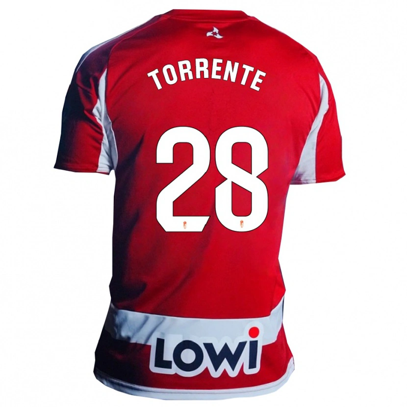 Danxen Niño Camiseta Raúl Torrente #28 Rojo Blanco 1ª Equipación 2025/26 La Camisa