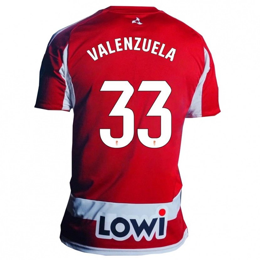 Danxen Niño Camiseta Adrián Valenzuela #33 Rojo Blanco 1ª Equipación 2025/26 La Camisa