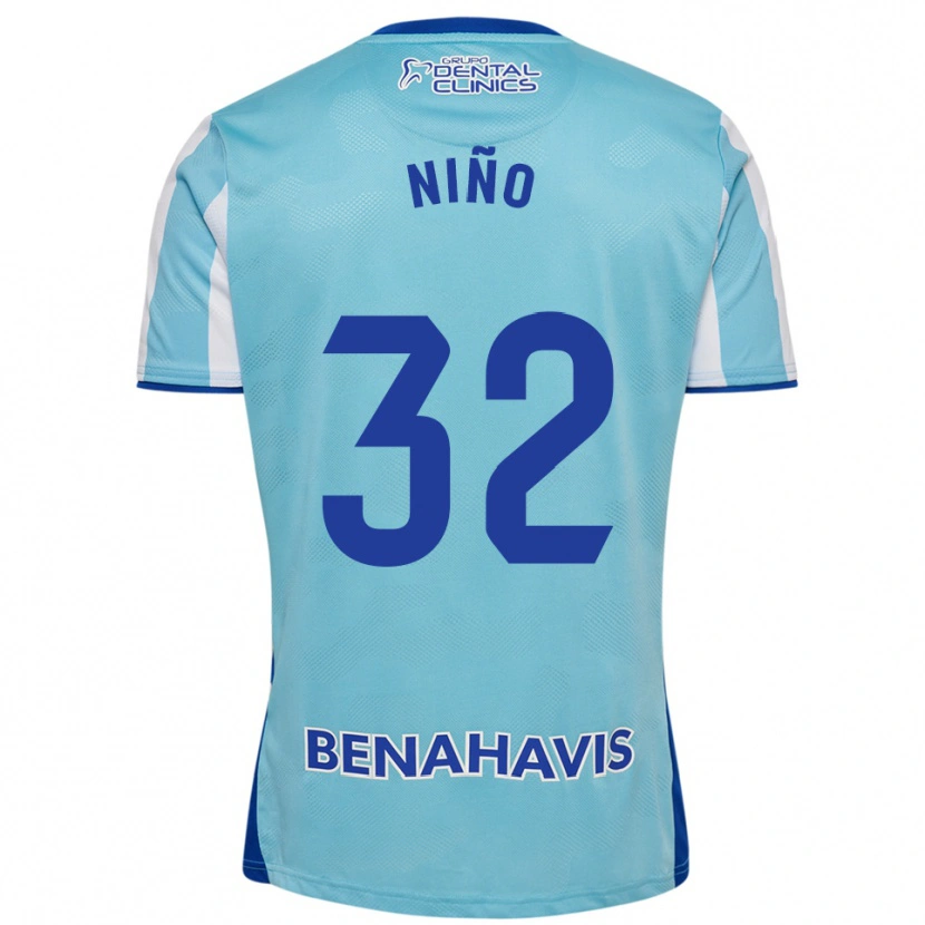 Danxen Niño Camiseta Adrián Niño #32 Celeste Blanco 1ª Equipación 2025/26 La Camisa