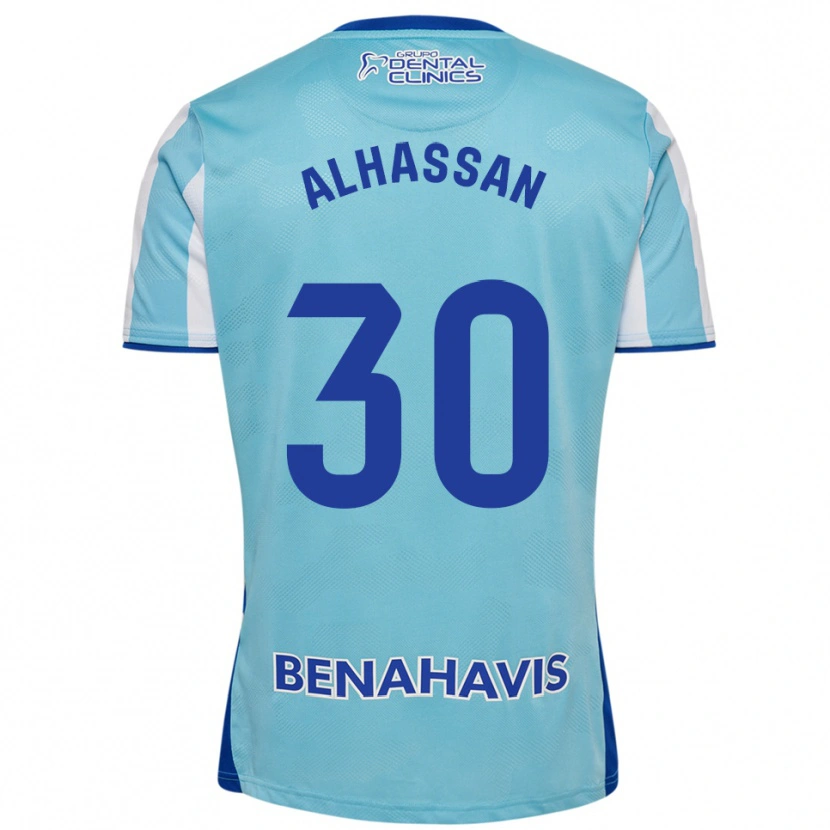 Danxen Niño Camiseta Mubarak Alhassan #30 Celeste Blanco 1ª Equipación 2025/26 La Camisa
