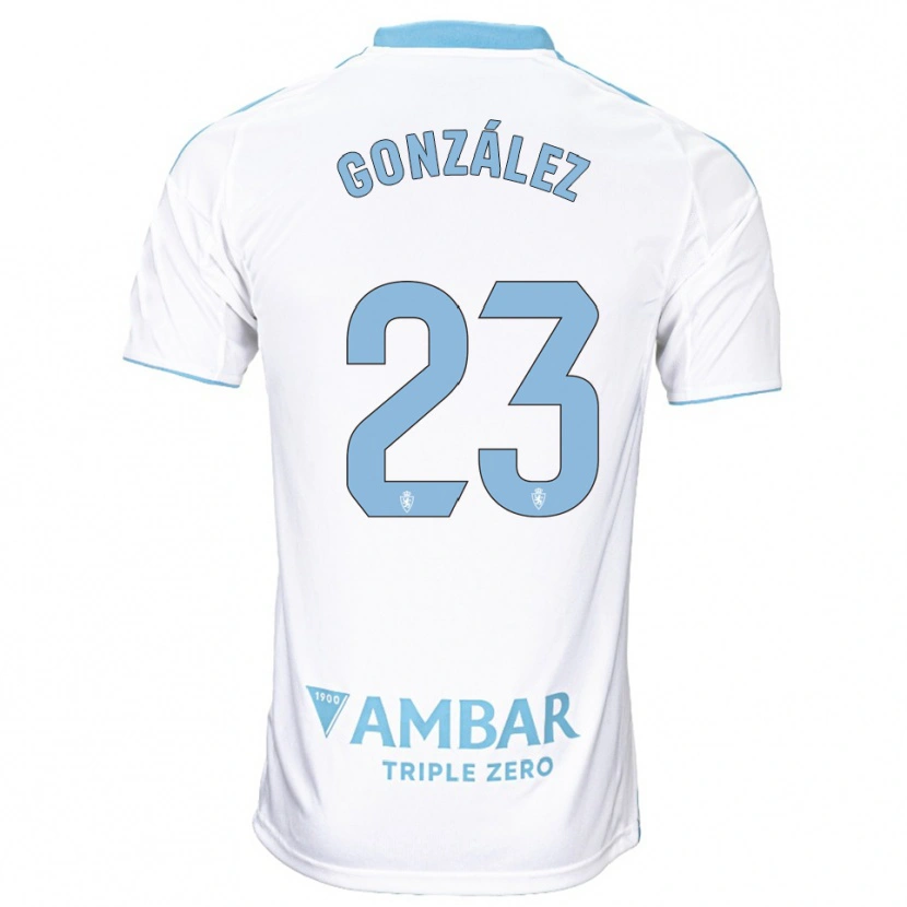 Danxen Niño Camiseta Álex González #23 Blanco Celeste 1ª Equipación 2025/26 La Camisa