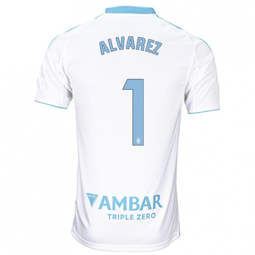 Danxen Niño Camiseta Cristian Álvarez #1 Blanco Celeste 1ª Equipación 2025/26 La Camisa