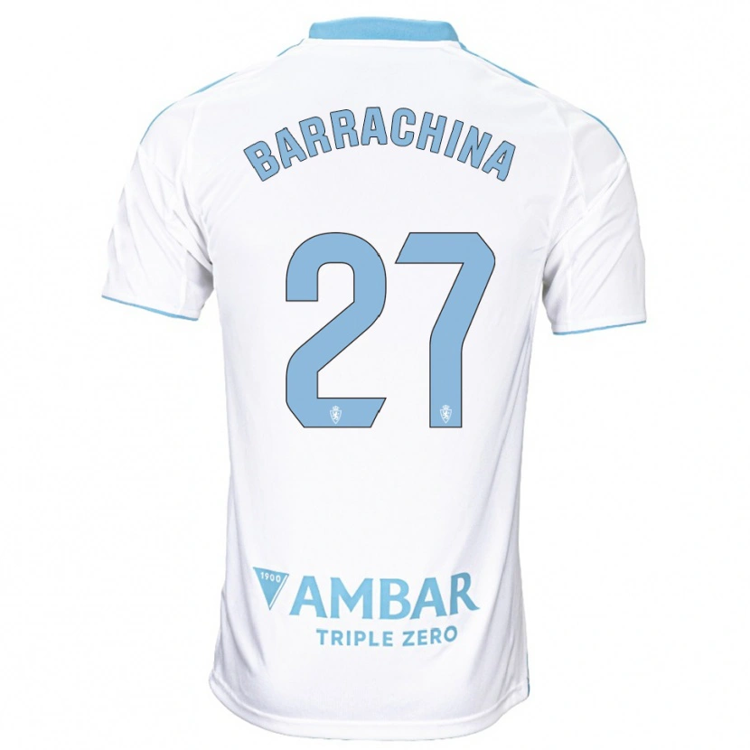 Danxen Niño Camiseta Hugo Barrachina #27 Blanco Celeste 1ª Equipación 2025/26 La Camisa
