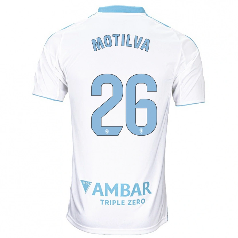 Danxen Niño Camiseta Adrián Motilva #26 Blanco Celeste 1ª Equipación 2025/26 La Camisa