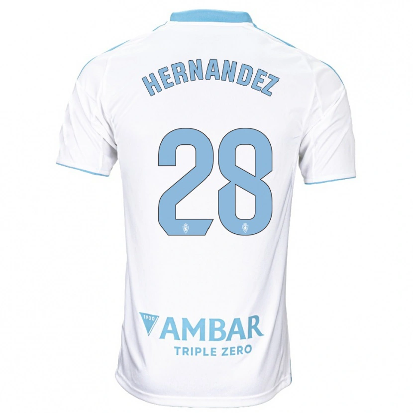 Danxen Niño Camiseta Diego Hernández #28 Blanco Celeste 1ª Equipación 2025/26 La Camisa
