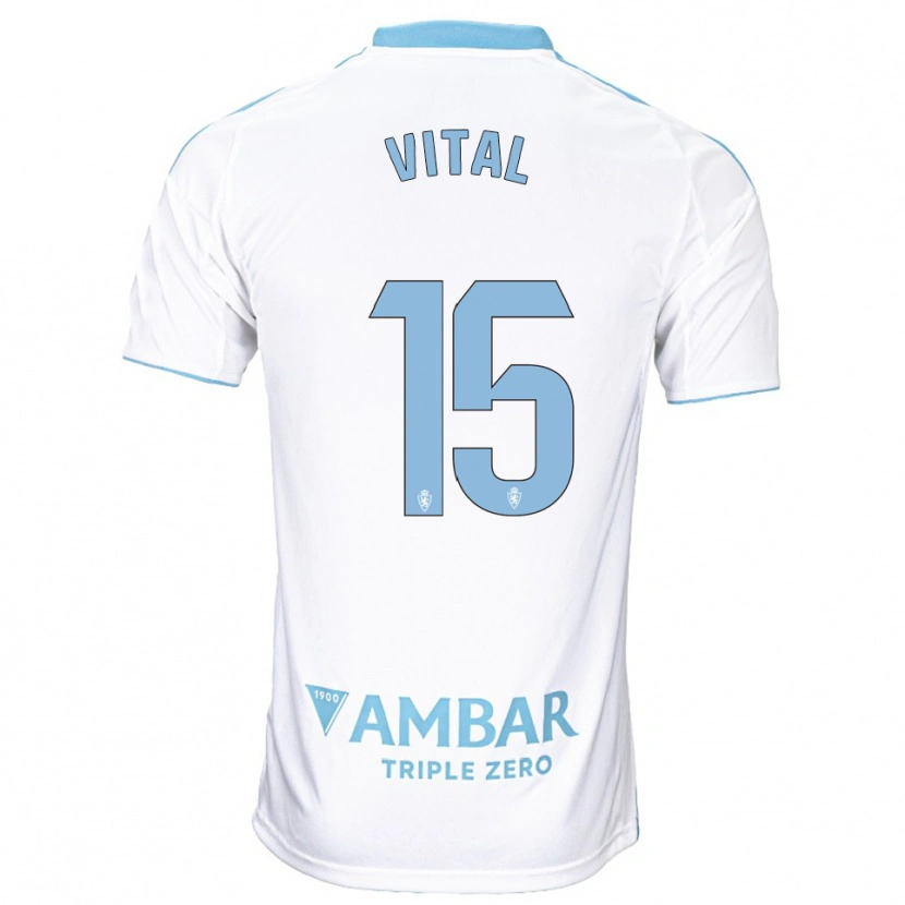 Danxen Niño Camiseta Bernardo Vital #15 Blanco Celeste 1ª Equipación 2025/26 La Camisa