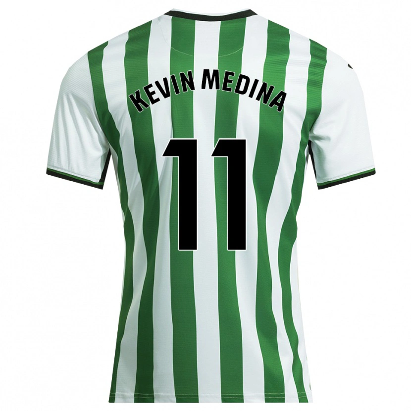 Danxen Niño Camiseta Kevin Medina #11 Blanco Verde 1ª Equipación 2025/26 La Camisa