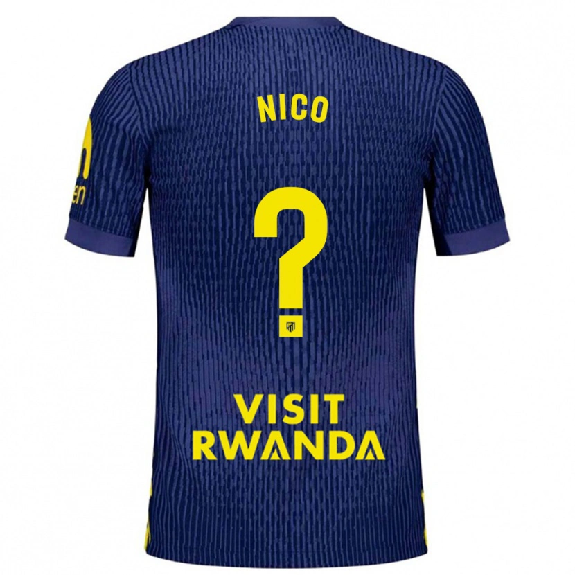 Danxen Niño Camiseta Nico Fernández #0 Azul Marino Amarillo 2ª Equipación 2025/26 La Camisa