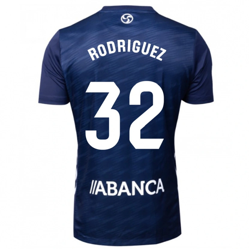 Danxen Niño Camiseta Javi Rodríguez #32 Azul Marino Blanco 2ª Equipación 2025/26 La Camisa