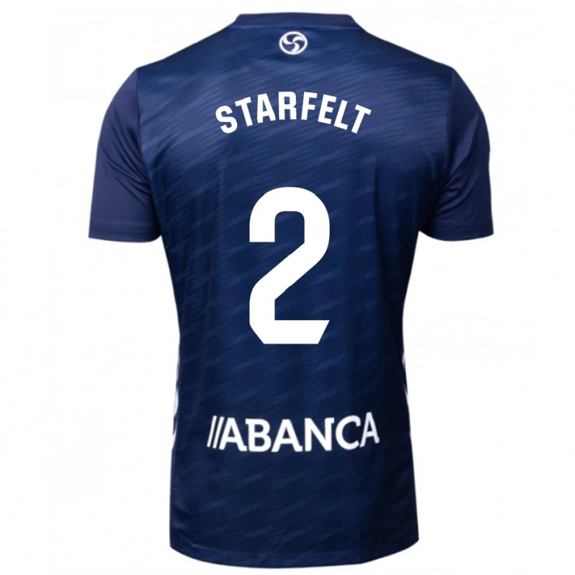 Danxen Niño Camiseta Carl Starfelt #2 Azul Marino Blanco 2ª Equipación 2025/26 La Camisa