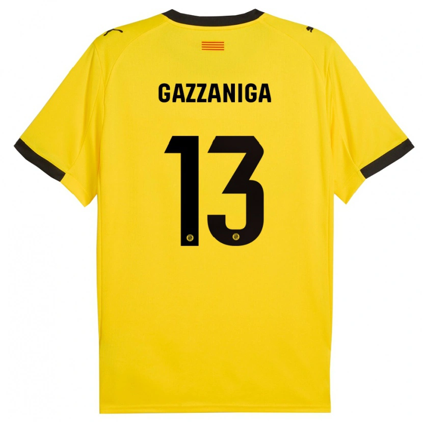 Danxen Niño Camiseta Paulo Gazzaniga #13 Amarillo Negro 2ª Equipación 2025/26 La Camisa