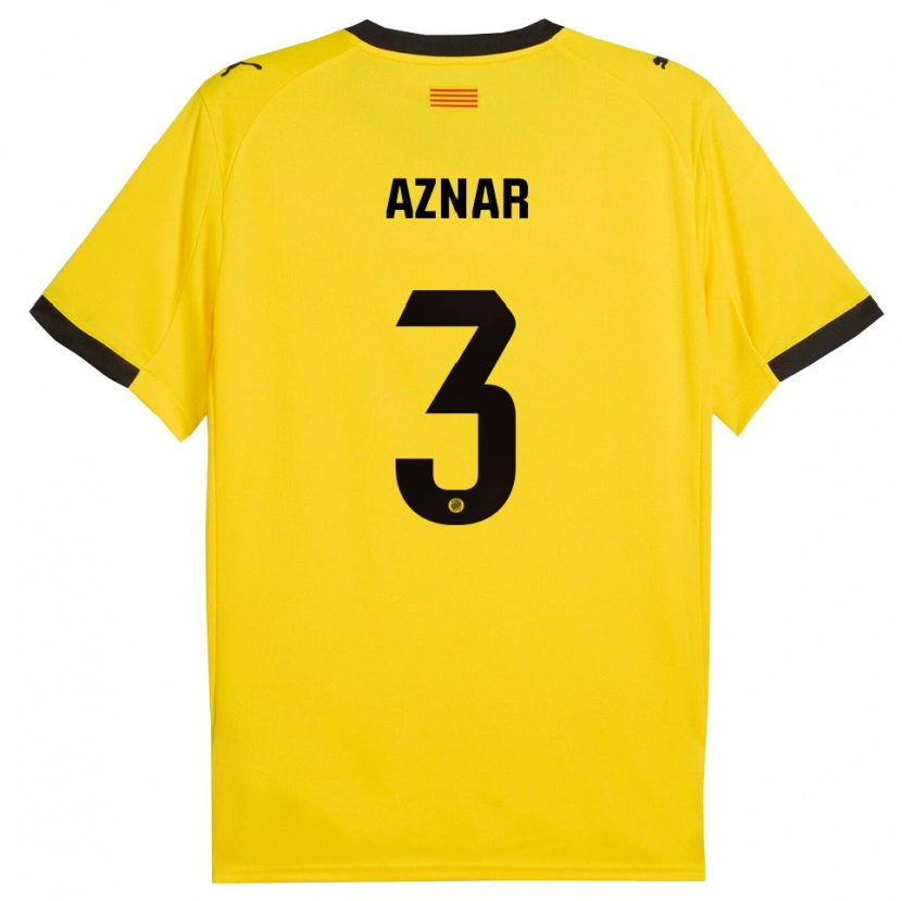 Danxen Niño Camiseta Marc Aznar #3 Amarillo Negro 2ª Equipación 2025/26 La Camisa