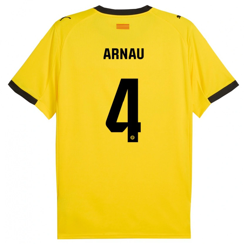 Danxen Niño Camiseta Arnau Martínez #4 Amarillo Negro 2ª Equipación 2025/26 La Camisa
