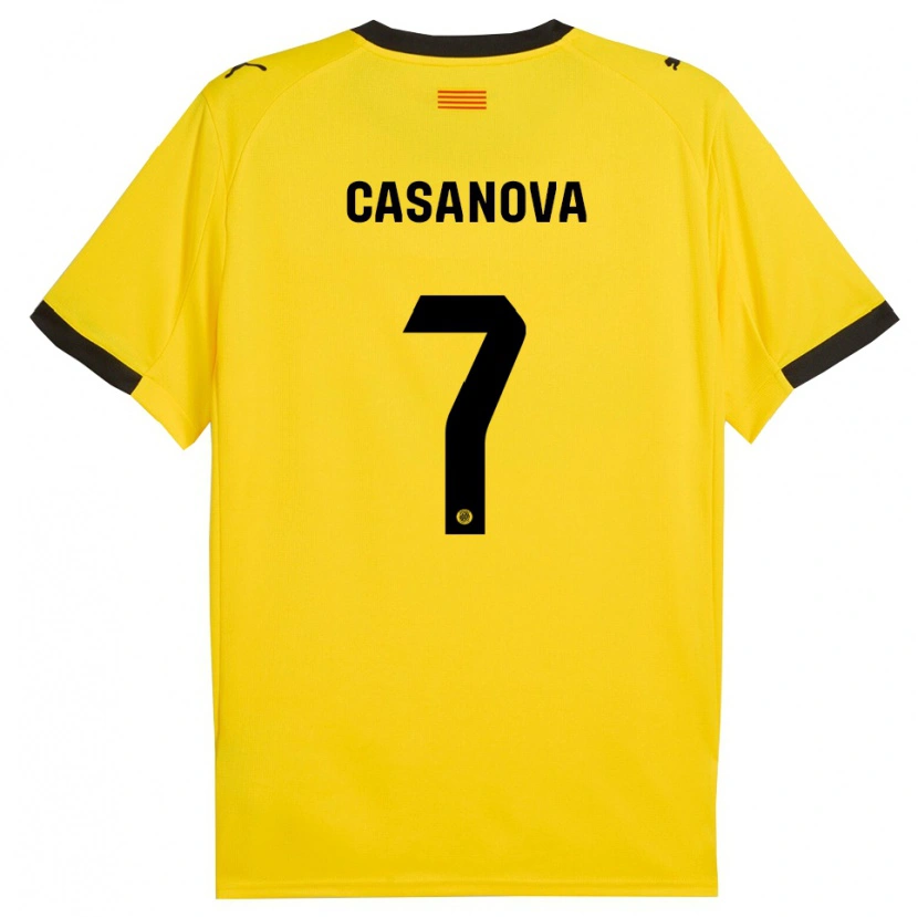 Danxen Niño Camiseta Àstrid Casanova #7 Amarillo Negro 2ª Equipación 2025/26 La Camisa
