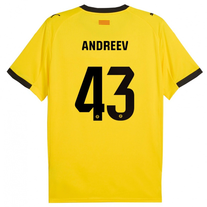 Danxen Niño Camiseta Aleksandar Andreev #43 Amarillo Negro 2ª Equipación 2025/26 La Camisa
