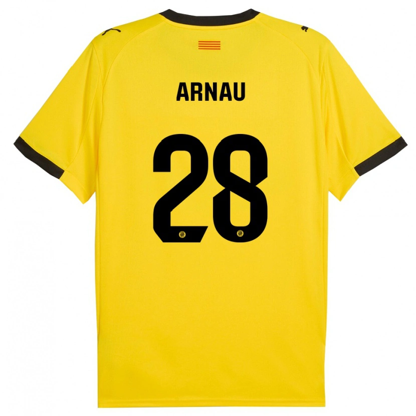 Danxen Niño Camiseta Pol Arnau #28 Amarillo Negro 2ª Equipación 2025/26 La Camisa