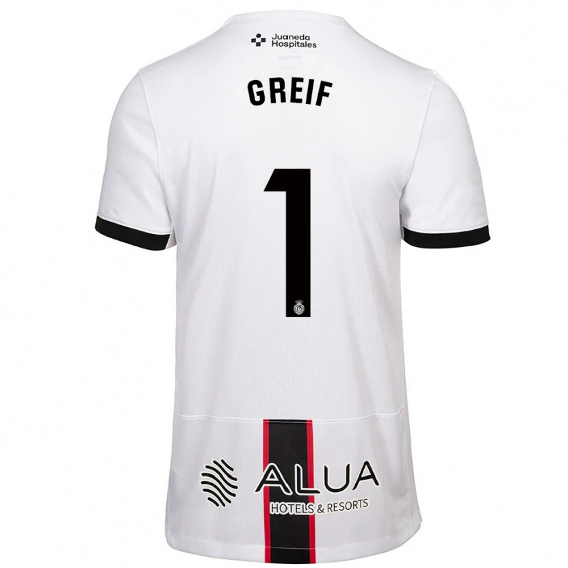 Danxen Niño Camiseta Dominik Greif #1 Blanco Negro 2ª Equipación 2025/26 La Camisa