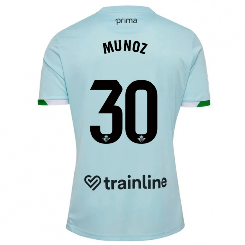 Danxen Niño Camiseta Blanca Muñoz #30 Celeste Verde 2ª Equipación 2025/26 La Camisa