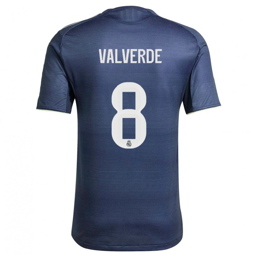 Danxen Niño Camiseta Federico Valverde #8 Azul Marino Plata 2ª Equipación 2025/26 La Camisa