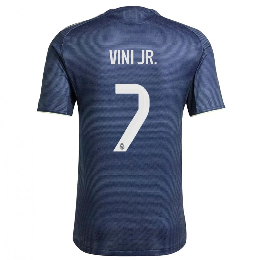 Danxen Niño Camiseta Vinicius Junior #7 Azul Marino Plata 2ª Equipación 2025/26 La Camisa
