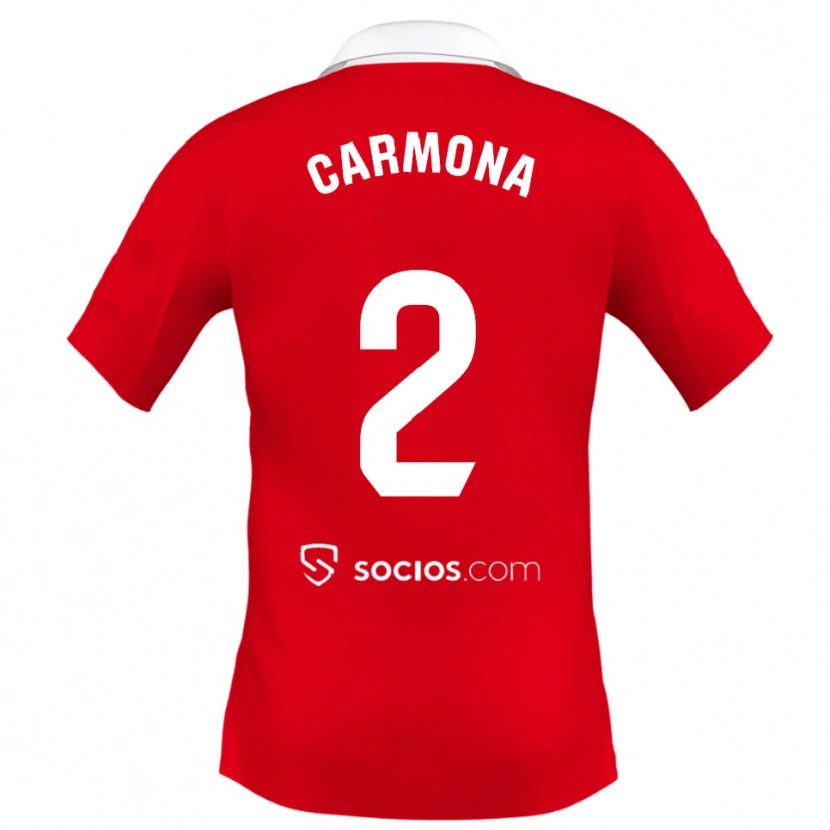 Danxen Niño Camiseta José Ángel Carmona #2 Rojo Blanco Gris 2ª Equipación 2025/26 La Camisa