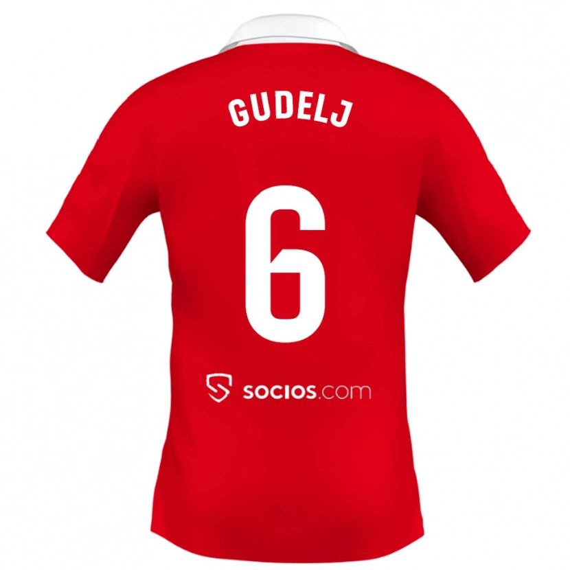 Danxen Niño Camiseta Nemanja Gudelj #6 Rojo Blanco Gris 2ª Equipación 2025/26 La Camisa