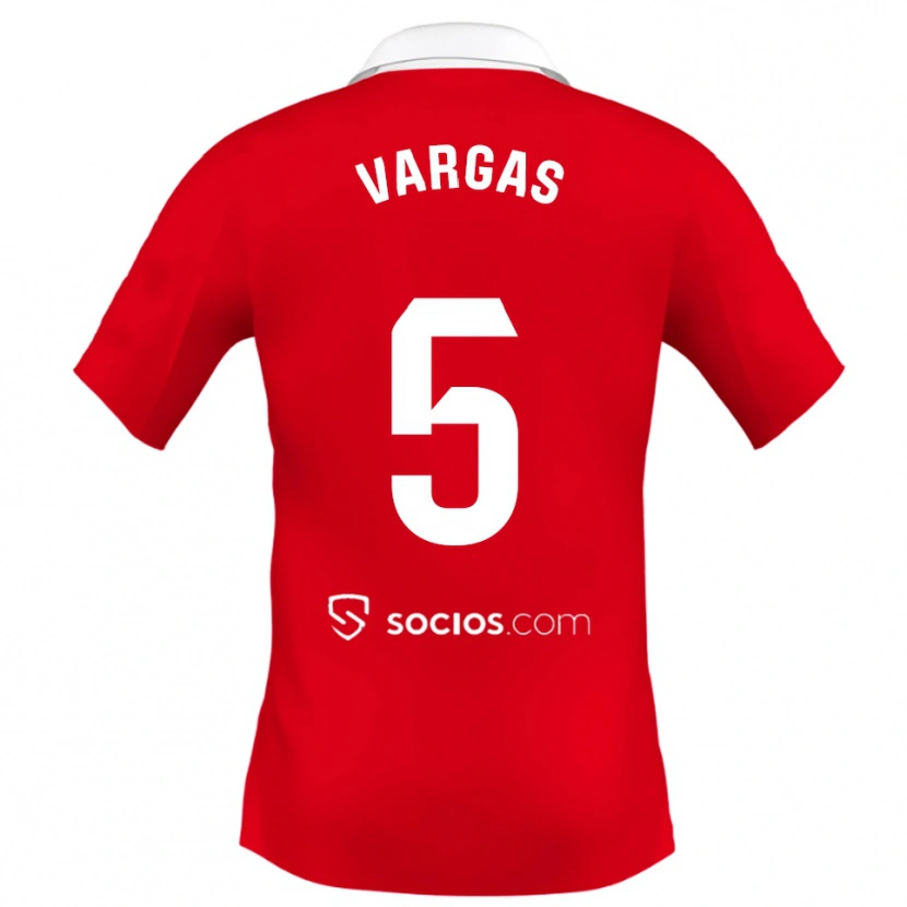 Danxen Niño Camiseta Rubén Vargas #5 Rojo Blanco Gris 2ª Equipación 2025/26 La Camisa