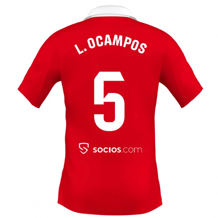 Danxen Niño Camiseta Lucas Ocampos #5 Rojo Blanco Gris 2ª Equipación 2025/26 La Camisa