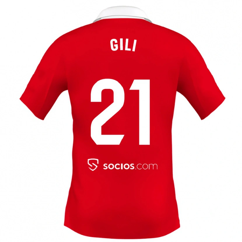 Danxen Niño Camiseta Gemma Gili #21 Rojo Blanco Gris 2ª Equipación 2025/26 La Camisa