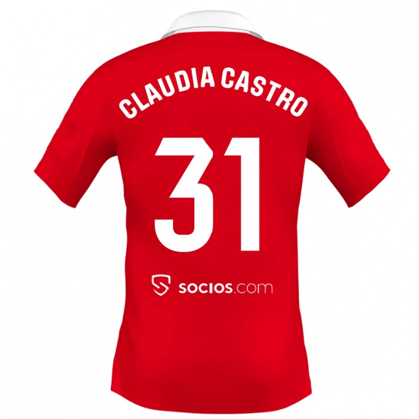 Danxen Niño Camiseta Claudia Castro Romero #31 Rojo Blanco Gris 2ª Equipación 2025/26 La Camisa