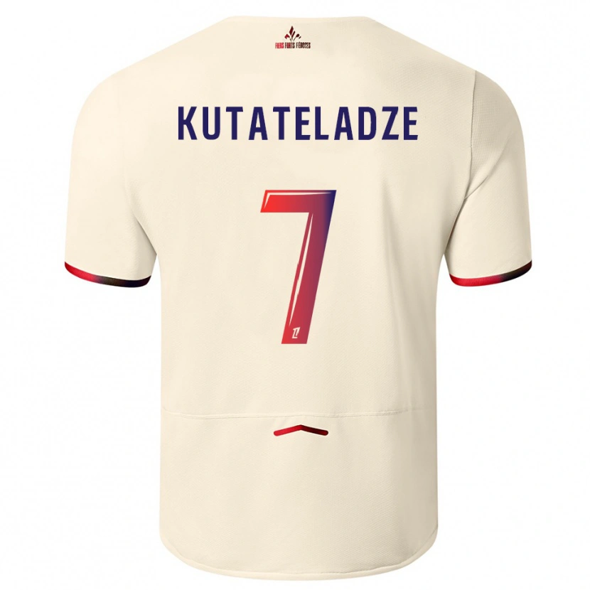 Danxen Niño Camiseta Alexandre Kutateladze #7 Blanquecino Rojo 2ª Equipación 2025/26 La Camisa