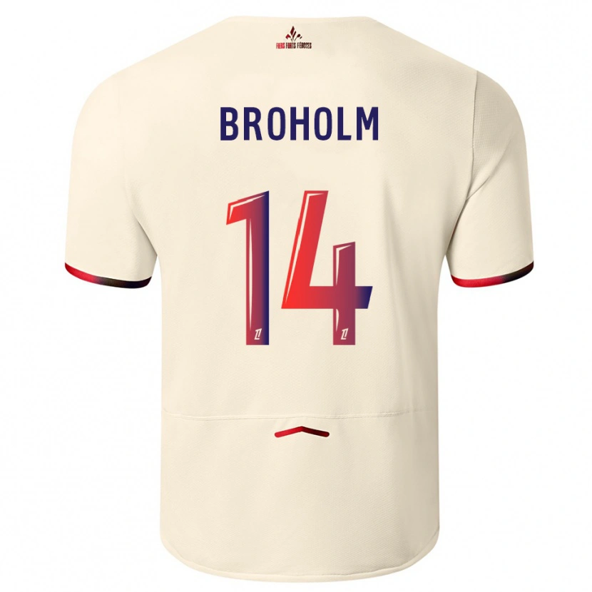 Danxen Niño Camiseta Marius Broholm #14 Blanquecino Rojo 2ª Equipación 2025/26 La Camisa