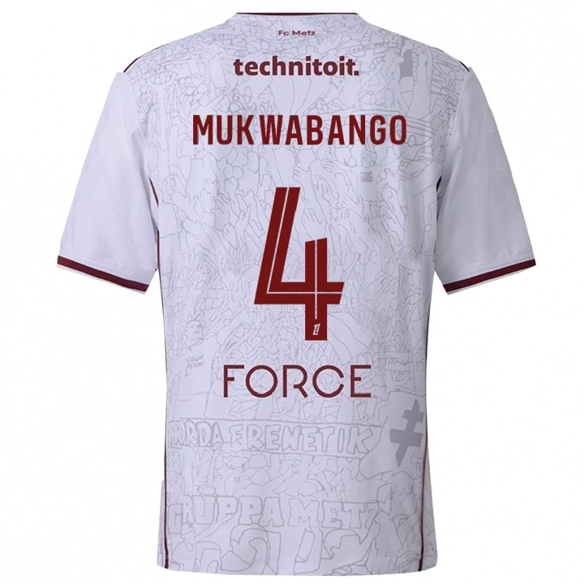 Danxen Niño Camiseta Bénit Mukwabango #4 Blanco Burdeos 2ª Equipación 2025/26 La Camisa
