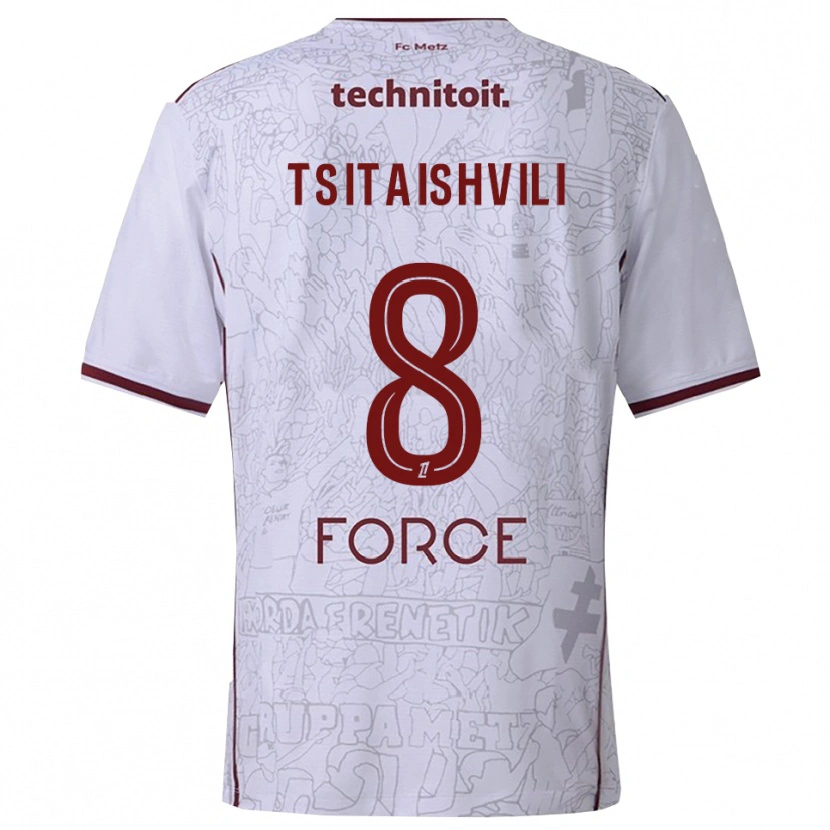 Danxen Niño Camiseta Giorgi Tsitaishvili #8 Blanco Burdeos 2ª Equipación 2025/26 La Camisa