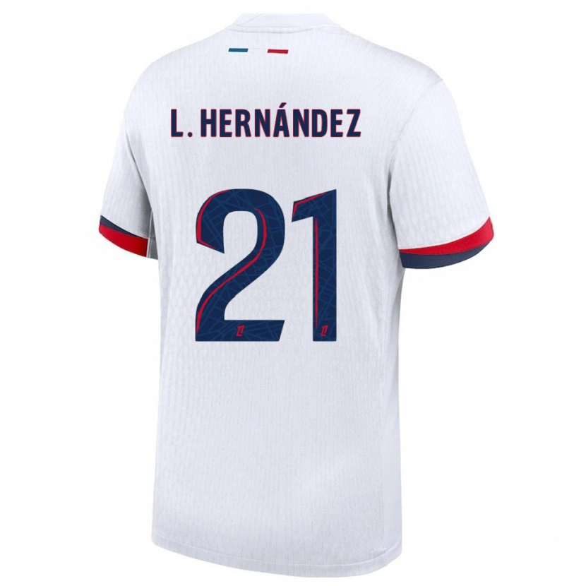 Danxen Niño Camiseta Lucas Hernández #21 Blanco Rojo 2ª Equipación 2025/26 La Camisa