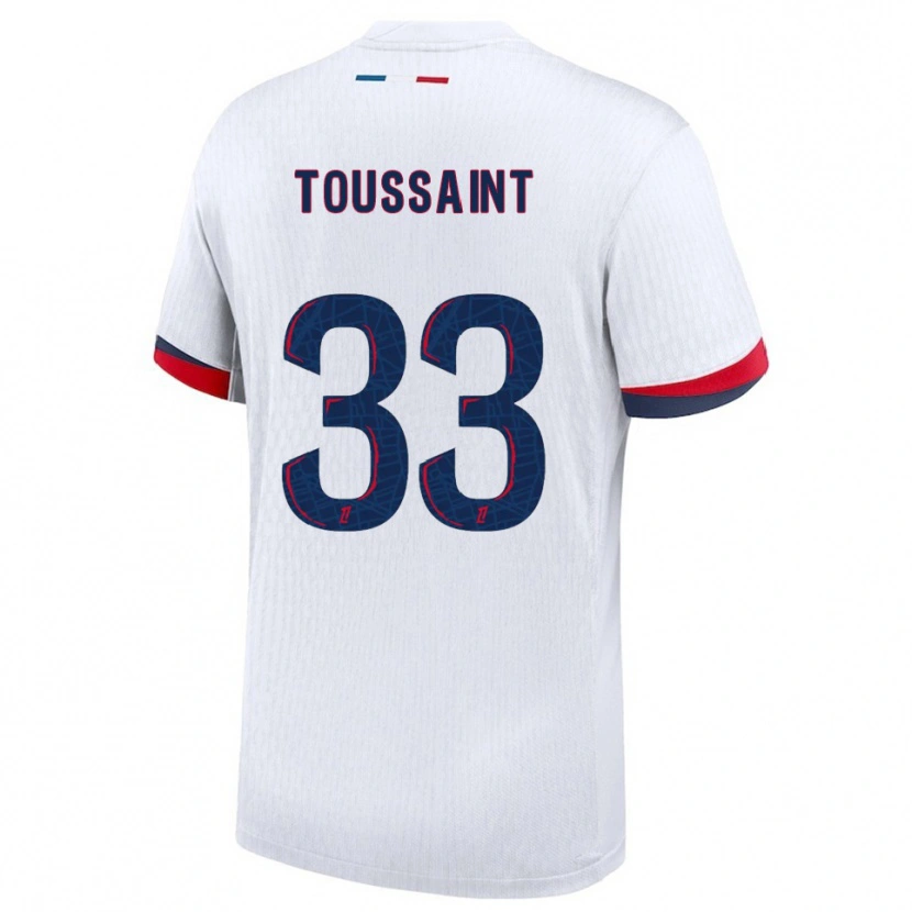 Danxen Niño Camiseta Océane Toussaint #33 Blanco Rojo 2ª Equipación 2025/26 La Camisa