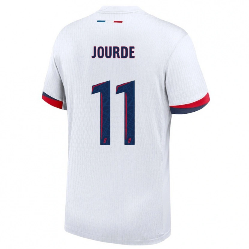Danxen Niño Camiseta Florianne Jourde #11 Blanco Rojo 2ª Equipación 2025/26 La Camisa