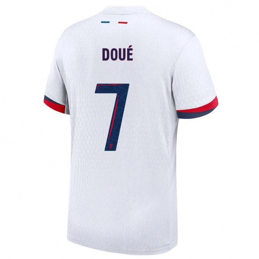 Danxen Niño Camiseta Eddy Doué #7 Blanco Rojo 2ª Equipación 2025/26 La Camisa