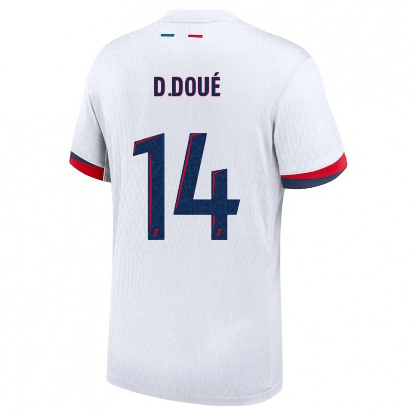 Danxen Niño Camiseta Désiré Doué #14 Blanco Rojo 2ª Equipación 2025/26 La Camisa