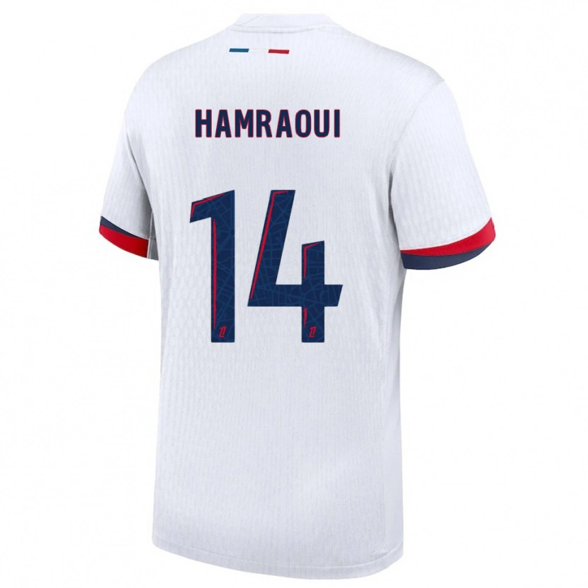 Danxen Niño Camiseta Kheira Hamraoui #14 Blanco Rojo 2ª Equipación 2025/26 La Camisa