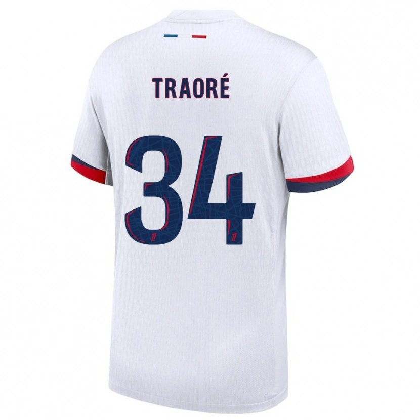Danxen Niño Camiseta Naolia Traoré #34 Blanco Rojo 2ª Equipación 2025/26 La Camisa