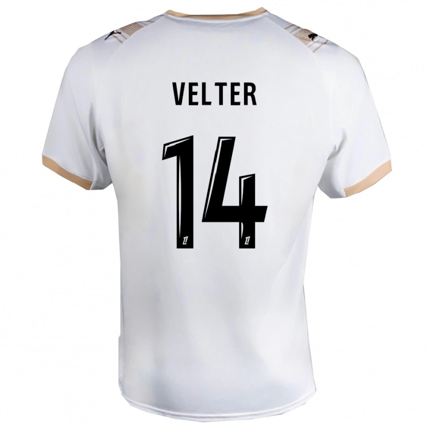 Danxen Niño Camiseta Timéo Velter #14 Blanco Negro 2ª Equipación 2025/26 La Camisa