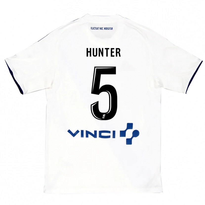 Danxen Niño Camiseta Sarah Hunter #5 Blanco Azul 2ª Equipación 2025/26 La Camisa