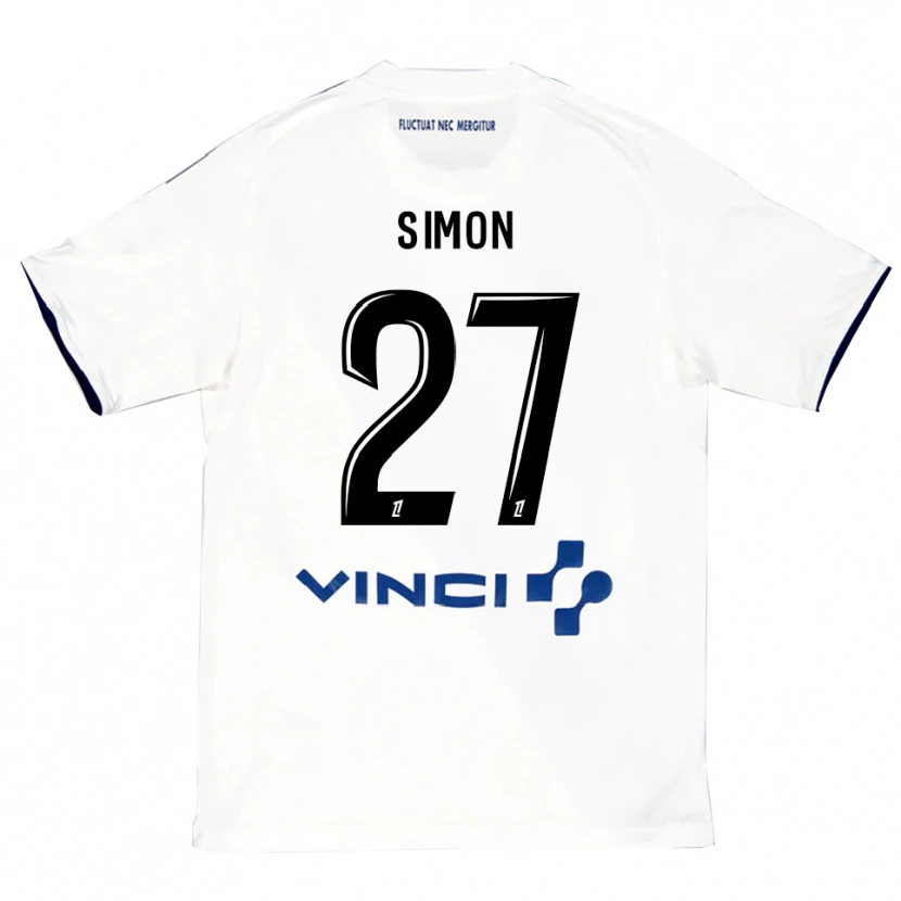 Danxen Niño Camiseta Moses Simon #27 Blanco Azul 2ª Equipación 2025/26 La Camisa