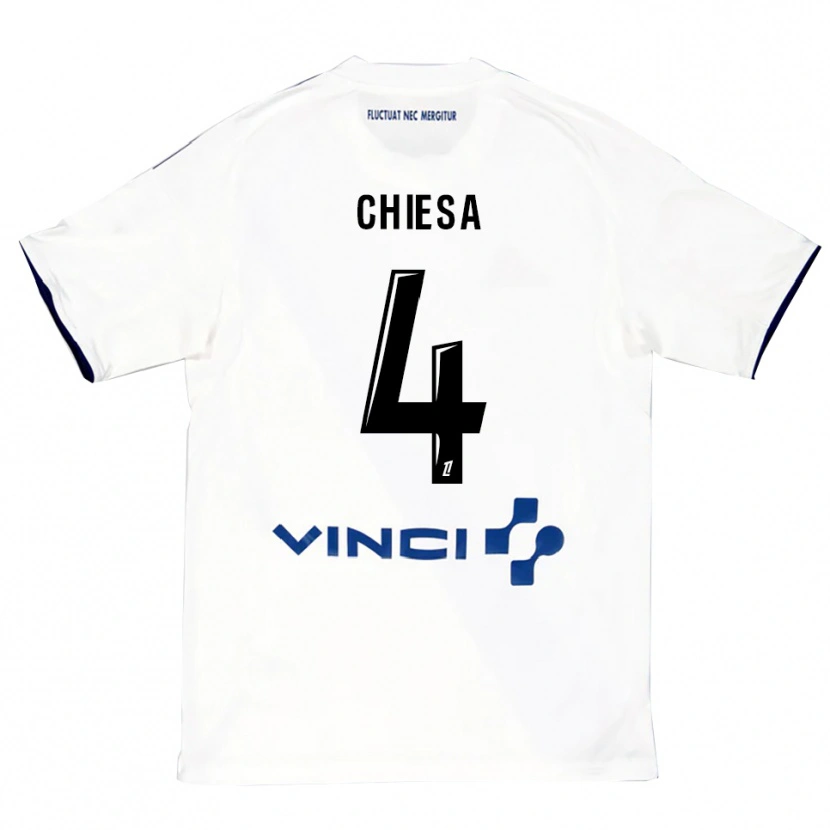 Danxen Niño Camiseta Ange Chiesa #4 Blanco Azul 2ª Equipación 2025/26 La Camisa