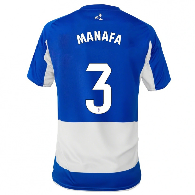 Danxen Niño Camiseta Wilson Manafa #3 Azul Blanco 2ª Equipación 2025/26 La Camisa
