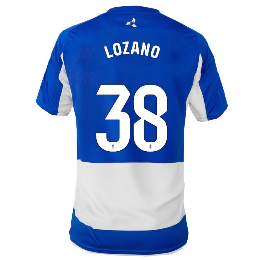 Danxen Niño Camiseta Mario Lozano #38 Azul Blanco 2ª Equipación 2025/26 La Camisa